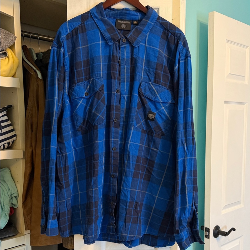Harley-Davidson Blue and Black Plaid Shirt